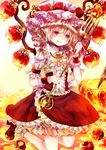  apple bad_id bad_pixiv_id blonde_hair dress flandre_scarlet food fork fruit hat hat_ribbon honey honeypot jaku_sono kneeling licking_lips mob_cap oversized_object pointy_ears puffy_short_sleeves puffy_sleeves red_dress red_eyes ribbon short_sleeves smile solo tongue tongue_out touhou wings wrist_cuffs 