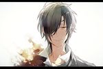  black_hair eyepatch male_focus shokudaikiri_mitsutada smile solo tears touken_ranbu upper_body waltz_(tram) yellow_eyes 