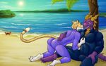  3_toes arthropod beach bulge butt cheetah clothing crab crustacean dragon feline hunter_(spyro) male male/male mammal marine romantic scalie sea seaside silversketch spyro spyro_the_dragon swimsuit tight_clothing toes video_games water western_dragon wetsuit 