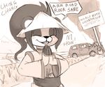  car chopsticks crash english_text eyes_closed female hat humor li_li_stormstout monochrome pandaren racism sign solo text video_games warcraft world_of_warcraft 