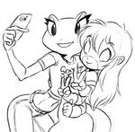  amphibian anthro beatriz_overseer chochi duo english_text female flat_chested frog hair human long_hair mammal multi_limb multiple_arms phone selfie smile spinnerette text v_sign 
