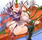  ahegao anal anal_object_insertion animal_ears ass black_legwear blush breast_squeeze breasts bunny_ears carrot double_penetration drooling food food_insertion large_breasts long_hair long_sleeves naked_shirt nipples object_insertion open_clothes open_shirt plant purple_hair pussy_juice red_eyes reisen_udongein_inaba restrained rolling_eyes shirt solo sweat tears tentacles thighhighs touhou trembling vaginal vaginal_object_insertion very_long_hair vibrator vibrator_in_anus vibrator_on_nipple vines what yazuki_gennojou 
