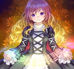  album_cover ama-tou black_dress blonde_hair cover dress gradient hijiri_byakuren juliet_sleeves layered_dress long_hair long_sleeves looking_at_viewer puffy_sleeves purple_eyes purple_hair scroll smile solo touhou very_long_hair white_dress 