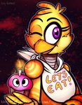  animatronic avian bird candle chica_(fnaf) chicken cupcake cupcake_(fnaf) female five_nights_at_freddy&#039;s food machine mechanical one_eye_closed purple_eyes robot toy-bonnie video_games wink 