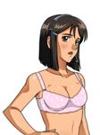  black_hair blush bra breasts brown_eyes cleavage female gundam gundam_lost_war_chronicles headset mochi_mame simple_background solo underwear white_background yuki_nakasato 