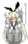  blonde_hair blush hairband iwasaki_takashi kantai_collection long_hair rensouhou-chan school_uniform serafuku shimakaze_(kantai_collection) sketch solo sweatdrop translation_request 