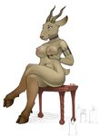  breasts caprine chair crossed_legs demon female goat hooves horn mammal simple_background sitting siyah slit_pupils smile solo 