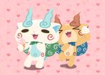  abbreviated_karakusa brothers chuno closed_eyes food furoshiki heart ice_cream ice_cream_cone komajirou komasan no_humans open_mouth pink_background siblings soft_serve youkai youkai_watch 