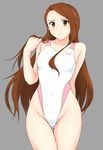  bad_id bad_pixiv_id brown_eyes brown_hair competition_swimsuit highleg highleg_swimsuit idolmaster idolmaster_(classic) long_hair minase_iori one-piece_swimsuit standing swimsuit tengu_(tetuo_kun) 