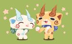  brothers chuno closed_eyes food full_body furoshiki giving green_background ice_cream ice_cream_cone komajirou komasan licking_lips no_humans siblings simple_background soft_serve standing star tongue tongue_out youkai youkai_watch 