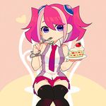  black_legwear blue_eyes blush_stickers bracelet cake eating food fork fruit hiiragi_yuzu jewelry multicolored_hair necktie nns146 pink_hair short_twintails solo strawberry thighhighs twintails two-tone_hair yuu-gi-ou yuu-gi-ou_arc-v zettai_ryouiki 