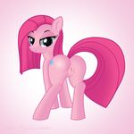  2015 anus blue_eyes butt cutie_mark edit equine female feral friendship_is_magic hair hi_res hisexpliciteditor horse invalid_background long_hair looking_at_viewer looking_back mammal my_little_pony nude pink_hair pink_theme pinkamena_(mlp) pinkie_pie_(mlp) pony pyruvate simple solo straight_hair update vaginal 