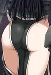  ass bare_hips black_hair black_skirt chikuma_(kantai_collection) from_behind gradient gradient_background impossible_clothes kantai_collection long_hair nijimoto_hirok no_panties pelvic_curtain remodel_(kantai_collection) side_slit skirt solo twitter_username 
