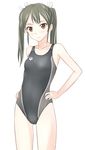  arena_(company) breasts brown_eyes competition_swimsuit grey_hair highres kantai_collection long_hair one-piece_swimsuit small_breasts standing swimsuit takafumi twintails zuikaku_(kantai_collection) 