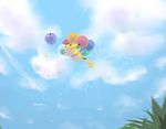  bad_pixiv_id balloon cloud day drifloon flying flying_pikachu gen_1_pokemon gen_4_pokemon grass holding_hands no_humans pikachu pokemon pokemon_(creature) sasakure_(mogunonbi) sky 
