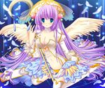  blue_eyes breasts choker cleavage copyright_request feathers frills hat hinata_momo jewelry long_hair medium_breasts midriff moon necklace panties purple_hair solo staff thighhighs underwear very_long_hair wings 