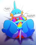 2026 absurd_res axel_the_mudkip bed big_butt bulge butt clothing detailed_bulge dialogue embarrassed english_text erection erection_under_clothing feet feral furniture generation_3_pokemon hand_on_belly hi_res hoodie huge_butt legs_up lgbt_pride lgbt_pride_month looking_at_viewer lying male mudkip multicolored_clothing multicolored_underwear nintendo ob_back panties pokemon pokemon_(species) pride_color_clothing pride_color_underwear pride_colors rainbow_clothing rainbow_hoodie rainbow_underwear solo spread_legs spreading tenting tepigfan101 text thought_bubble topwear underwear