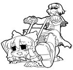  alice_margatroid bdsm bow from_below greyscale hair_bow hakurei_reimu masochism monochrome multiple_girls open_mouth riding saliva sitting sunglasses touhou ume_(noraneko) 