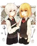  bad_id bad_pixiv_id blonde_hair book brown_eyes death_note fork grey_hair male_focus mello miyako_(xxxbibit) multiple_boys near silverware spoon tongue yellow_eyes 