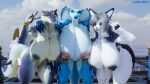 16:9 2025 3d_(artwork) 4k absurd_res anthro barely_visible_genitalia barely_visible_vulva big_breasts blue_body breasts canid canid_demon canine cobra countershading crocodilian dariana_(quetzaly) demon digital_media_(artwork) female front_view furry_ghosty genitals gesture gold_(metal) gold_jewelry group hand_gesture hellaverse hellhound helluva_boss hi_res huge_breasts jewelry kroxigor kroxigor_(vulgarvictor) lizardman lizardman_(warhammer) looking_at_viewer loona_(helluva_boss) mammal mythological_canine mythological_creature mythology nipple_piercing nipples non-mammal_breasts non-mammal_nipples nude outside piercing presenting reptile scalie snake snake_hood standing trio v_sign vulva warhammer_(franchise) white_body widescreen