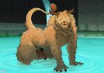 absurd_res all_fours anthro balls balls_on_ground big_penis bluesh delicious_in_dungeon elemental_creature erection felid foreskin fungi_fauna fungus genitals hi_res horn humanoid_genitalia humanoid_penis lion male male_anthro mammal mane monster nude pantherine partially_submerged pecs penis smile solo tail tail_tuft tuft walking_mushroom water winged_lion_(delicious_in_dungeon)