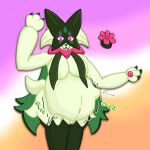 1:1 anthro anthro_pred areola areola_slip breast_curtains breasts digestion digestion_noises female female_anthro female_pred fur generation_9_pokemon green_areola green_body green_fur hi_res meowscarada nintendo pink_eyes pokemon pokemon_(species) solo spearv standing tail vore