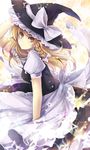  blonde_hair braid hagiwara_rin hair_ribbon hand_on_headwear hat kirisame_marisa long_hair ribbon solo touhou witch_hat yellow_eyes 