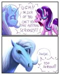 blue_body blue_fur blue_hair candy_meow candymeow333 comic cutie_mark dialogue duo equid equine female feral friendship_is_magic fur hair hasbro hi_res horn mammal meme my_little_pony mythological_creature mythological_equine mythology purple_body purple_eyes purple_fur purple_hair realistic simple_background starlight_glimmer_(mlp) too_serious trixie_(mlp) two_panel_image unicorn white_background