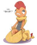2026 3_fingers anthro archived_source balls_outline big_bulge big_penis biped bottomwear bulge clothed clothed_anthro clothed_male clothing detailed_bulge dialogue digital_drawing_(artwork) digital_media_(artwork) ellipsis emanata english_text erection fingers full-length_portrait generation_5_pokemon genital_outline genitals glistening glistening_genitalia glistening_penis gooneet grey_body grey_scales hi_res holding_bottomwear holding_clothing holding_object holding_pants huge_bulge hyper hyper_bulge looking_down looking_down_at_genitalia looking_down_at_penis looking_down_at_self male male_anthro monotone_bottomwear monotone_clothing monotone_pants multicolored_body narrowed_eyes nintendo no_sclera open_mouth orange_body pants penis penis_poking_out pokemon pokemon_(species) portrait pseudo_hair pupils scales scrafty shaded simple_background small_but_hung solo standing teeth text three-quarter_view vein veiny_penis ventral_scales wardrobe_malfunction white_background white_eyes