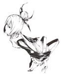  bow foreshortening from_above full_body greyscale hair_bow hair_bun kurodani_yamame monochrome realistic solo sousou_(sousouworks) touhou 