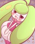  ambiguous_gender blush colored_skin commentary_request heart monster_girl multicolored_skin nintendo open_mouth own_hands_together plant_girl pokemon pokemon_(creature) pokemon_sun_and_moon purple_skin simple_background solo standing steenee two-tone_skin urumin3939 white_skin 