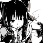  bored bow chin_rest cigarette close-up detached_sleeves empty_eyes greyscale hair_bow hakurei_reimu kuro_(jyupiter) monochrome mouth_hold simple_background smoke smoking solo staring touhou 