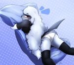 absol anthro black_clothing black_legwear black_thigh_highs blush body_pillow clothing female fredory generation_3_pokemon hug hugging_object hugging_pillow legwear looking_back nintendo panties pillow pokemon pokemon_(species) solo thigh_highs underwear wedgie white_clothing white_panties white_underwear