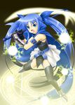  ayato bad_id bad_pixiv_id blue_eyes blue_hair blush cape electricity energy_ball energy_blade highres long_hair lyrical_nanoha magic_circle mahou_shoujo_lyrical_nanoha mahou_shoujo_lyrical_nanoha_a's mahou_shoujo_lyrical_nanoha_a's_portable:_the_battle_of_aces material-l open_mouth scythe skirt solo thighhighs twintails very_long_hair vulnificus 
