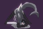 anthro aquatic arm_warmers armwear ass_up black_arm_warmers black_armwear black_clothing black_hair black_legwear black_thigh_highs blue_eyes blue_hair blush blush_lines bodily_fluids clothing cum cum_on_back cum_on_body cum_on_ground digital_drawing_(artwork) digital_media_(artwork) disembodied_penis dorsal_fin erection fin fish fluffy fluffy_hair genital_fluids genitals hair hi_res hot_dogging humanoid_hands jack-o'_pose kilonovayaniskov_eb4 leaking_cum leaning leaning_forward legwear male mikojan17alphar pattern_arm_warmers pattern_armwear pattern_clothing pattern_legwear pattern_thigh_highs penis pillow pose purple_background sex shark shark_tail simple_background solo striped_arm_warmers striped_armwear striped_clothing striped_legwear striped_thigh_highs stripes tail tapering_penis thigh_highs vein veiny_penis