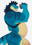 absurd_res anthro belly biceps big_penis blue_body blue_scales bluesh cellphone dinosaur electronics facial_hair genitals hi_res humanoid_genitalia humanoid_penis male muscular muscular_anthro muscular_male overweight overweight_anthro overweight_male penis phone prehistoric_species reptile saurischian scales scalie sharp_teeth side_view simple_background smartphone solo tail taking_picture taking_selfie teeth theropod thick_tail tyrannosaurid tyrannosauroid tyrannosaurus tyrannosaurus_rex vein veiny_penis white_background yellow_sclera
