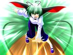  antennae cape engo_(aquawatery) green_eyes green_hair mushihime-sama open_mouth parody riding solo touhou wriggle_nightbug 