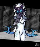 absurd_res alexzero anthro blue_eyes bovid bow_(weapon) caprine female forest forest_background fur hi_res kindred_(lol) lamb_(lol) league_of_legends mammal mask plant ranged_weapon riot_games sheep solo tail tencent tree weapon wearing_mask white_body white_fur wind winter