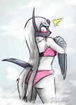 absol anthro blush bottomwear bra clothed clothing female female_anthro fredory generation_3_pokemon looking_back nintendo panties pattern_bottomwear pattern_clothing pattern_panties pattern_underwear pink_bra pink_clothing pink_panties pink_underwear pokemon pokemon_(species) rear_view solo striped_bottomwear striped_clothing striped_panties striped_underwear stripes surprised underwear underwear_only