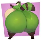 2026 absurd_res anthro big_breasts big_butt black_nose blue_eyes breasts butt digital_media_(artwork) female hi_res huge_breasts huge_butt hyper hyper_breasts hyper_butt looking_at_viewer looking_back mammal markings maypul nude procyonid prozak514 raccoon rivals_of_aether simple_background smile solo striped_markings striped_tail stripes tail tail_markings thick_thighs wide_hips