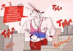 2023 absurd_res anthro areola arm_hair backwards_cap backwards_hat belly_hair biped bisexual_male bisexual_pride_colors body_hair bottomwear building bulge chest_hair city clothed clothed_anthro clothed_male clothing colored_sketch dudenahuel electronics english_text exercise five_o'clock_shadow fluffy fluffy_chest fully_clothed fully_clothed_anthro fully_clothed_male hat headgear headphones headwear hi_res lagomorph leporid lgbt_pride lgbt_pride_month macro male male_anthro mammal nipples pink_areola pink_inner_ear pink_nipples pink_nose pride_colors rabbit red_bottomwear red_clothing red_shorts richard_(dudenahuel) shirt shorts singing sketch solo speech_box tank_top text topwear walking