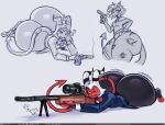2_horns 4_fingers big_butt bottom_heavy breasts butt butt_jiggle demon demon_humanoid duo female fingers gun hair hand_on_face hand_on_hip handgun hellaverse helluva_boss hooves horn huge_butt humanoid hyper hyper_butt imp jiggling lying lying_on_ground male millie_(helluva_boss) mole_under_eye motion_lines moxxie_(helluva_boss) neutral_expression not_furry on_front on_ground one_eye_closed pear-shaped_figure question_mark ranged_weapon red_body revolver rifle small_breasts smile smoke sniper_rifle spade_tail striped_horn stripes tail teeth tooth_gap viviofthevoid weapon white_hair wide_hips yellow_sclera