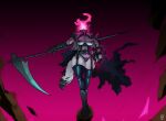 2023 anthro armor barbell_piercing black_clothing black_hair black_legwear black_panties black_thigh_highs black_underwear breasts clothing collar colored_fire detachable detachable_head dullahan european_mythology female fire flaming_neck gauntlets gloves glowing glowing_tattoo grey_body hair handwear headless hi_res holding_head holding_melee_weapon holding_object holding_own_head holding_polearm holding_scythe holding_weapon hyena irish_mythology legwear looking_at_viewer mammal melee_weapon modular mythology nipple_barbell nipple_piercing nipples panties piercing pink_fire polearm pubic_tattoo scythe simple_background solo spiked_collar spikes tattoo thigh_highs underwear urovandal weapon
