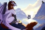 ambiguous_gender claws dragon feral fjord fur horn landscape mythological_creature mythological_scalie mythology omez scales scalie ship sitting solo tail vehicle water watercraft wings