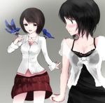  animal animal_on_shoulder asou_misaki bad_id bad_pixiv_id bird bird_on_shoulder black_eyes black_hair blush brown_hair dress fatal_frame fatal_frame_4 jewelry multiple_girls necklace short_hair skirt tsukimori_madoka vader_(n.r.t.a.) 