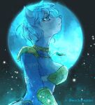 anthro armor blue_body blue_fur blue_hair body_armor canid canine choker countershade_face countershade_torso countershading female fox fur hair jewelry krystal_(star_fox) mammal mocharepskn moon necklace nintendo shoulder_pads solo sparkles star_fox twitter_handle vambrace white_body white_fur