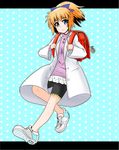  backpack bag bike_shorts blue_eyes esupe hitoyoshi_hitomi medaka_box no_socks orange_hair pouch randoseru roller_shoes roller_skates shoes skates solo 