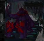 abstract_background anthro city city_background cityscape claws crysseil deep_in_trenches_(crysseil) digit_ring dragon feet female foot_fetish foot_focus hi_res horn jewelry lizard mattress mattress_on_floor mythological_creature mythological_scalie mythology pawpads paws reptile ring scalie soles solo tail toe_claws toe_ring toes