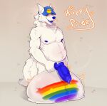 absurd_res animal_genitalia animal_penis anthro aroused balls baseball_cap belly big_balls big_penis bodily_fluids bulge canid canine canine_genitalia canine_penis canis clothing cock_vore ears_up eating egg frost fur genital_fluids genitals gesture happy hat headgear headwear hi_res holding_penis huge_penis hyper hyper_genitalia hyper_penis knot knotted_penis leaking_precum lgbt_pride lgbt_pride_month lips male mammal multicolored_body multicolored_fur musclegut muscular navel nipples overweight penile penis precum pride_color_flag pride_colors rattiequa solo suggestive suggestive_gesture teeth tongue vein veiny_penis vore wolf