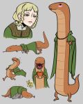 2022 annoyed anthro arthropod bedroom_eyes biped blonde_hair blush bodily_fluids braided_hair bust_portrait cape capelet clothed clothing colored contiguous_snout crab crustacean crying decapod digital_drawing_(artwork) digital_media_(artwork) dress drooling elden_ring eyelashes eyes_closed featureless_crotch female flat_colors food forked_tongue fromsoftware green_cape green_capelet green_clothing green_dress green_eyes grey_background hair hands_on_sides hands_on_waist happy hi_res holding_another holding_food holding_melee_weapon holding_object holding_sword holding_weapon human hunched_over iconography leaning leaning_forward legged_snake line_art lips long_body long_neck lying malacostracan mammal markings melee_weapon mole_(marking) multiple_forms multiple_poses narrowed_eyes nude on_front on_rock open_mouth orange_body orange_scales plantigrade portrait pose raised_tail reptile rock running saliva scales scalie seductive semi-anthro sharp_teeth short_arms short_legs short_tail simple_background smile snake snout solo sparkles standing straight_hair sun sword tail tan_body tapering_tail tears tears_of_sadness teeth thelivingmachme thick_tail tongue tongue_out ventral_scales weapon wide_crotch zorayas zorayas_(human_form)